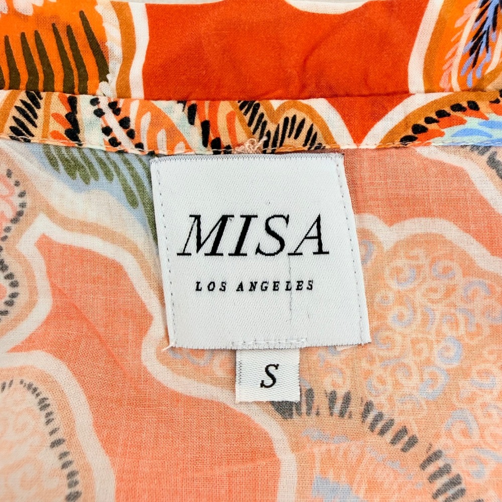 Misa Los Angeles Floral Blouse Womens S Orange Cotton Flutter Sleeve Suparna Top - Picture 8 of 14